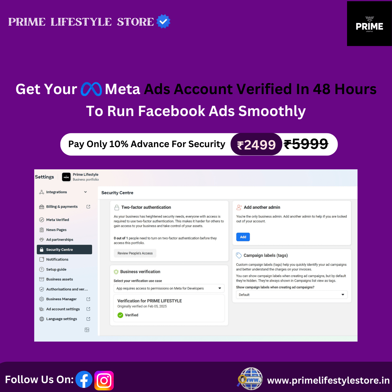 Meta Ads Account Verified in 48 Hours – Run Facebook Ads Smoothly - Prime Lifestyle Store